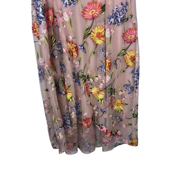 ADRIANNA PAPELL FLORAL HIGH LOW DRESS SLEEVELESS EMBROIDERED GARDEN COCKTAIL - Picture 6 of 14